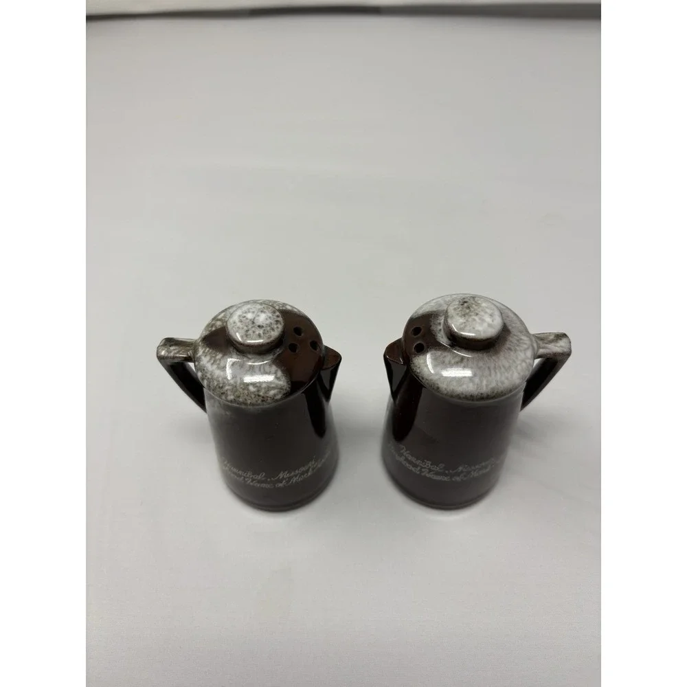 Vintage Old Economy Salt & Pepper Shakers Brown Stoneware Kettle – Hannibal MO